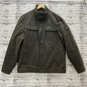 Buffalo David Bitton Jacket Men's Large Brown Faux Leather Biker Military USED